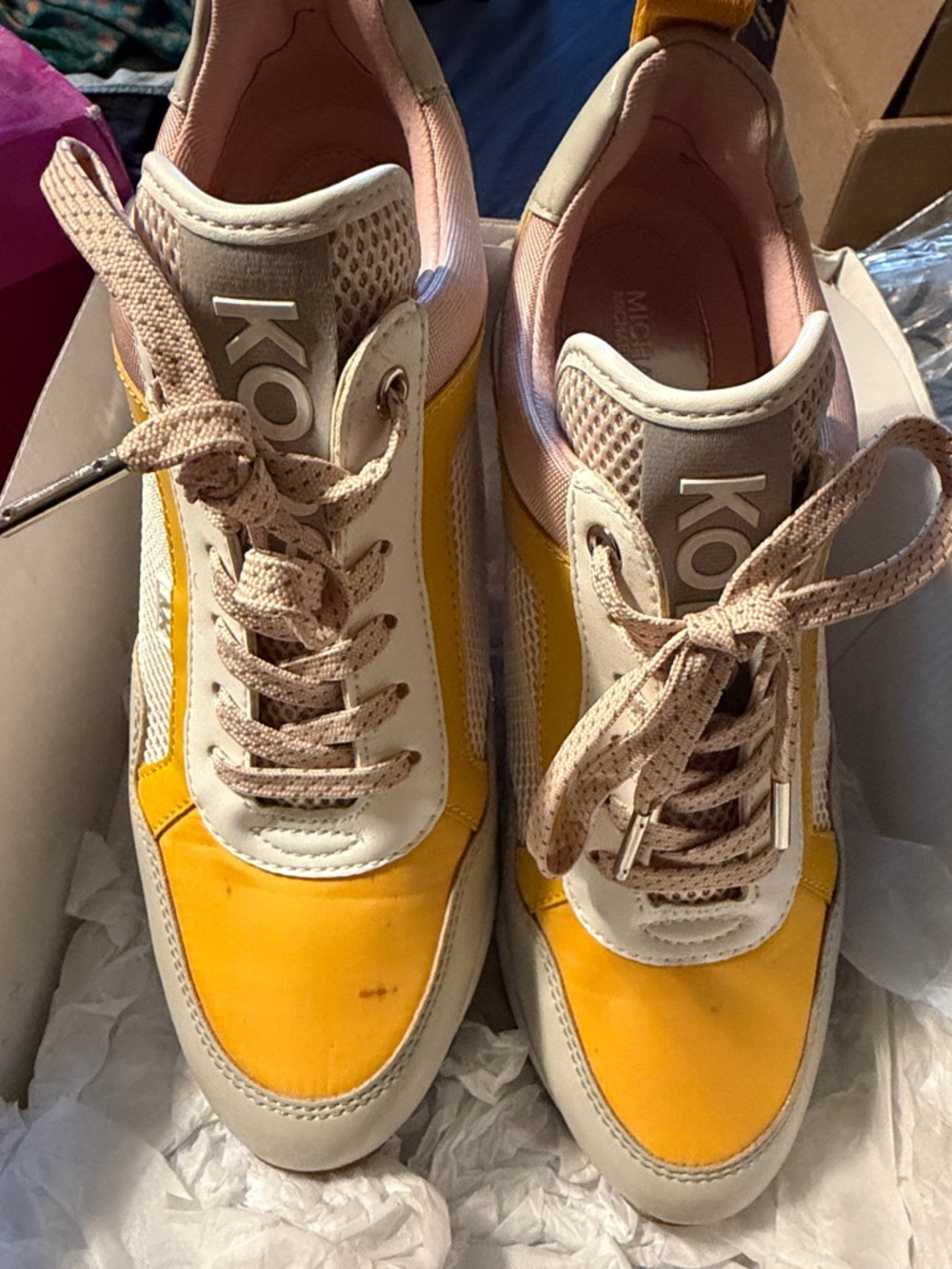 Michael Kors Yellow and Beige Lace-Up Sneakers